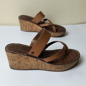 Sam Edelman Rayna Brown Cork Wedge Sandals Women's Size 8.5M